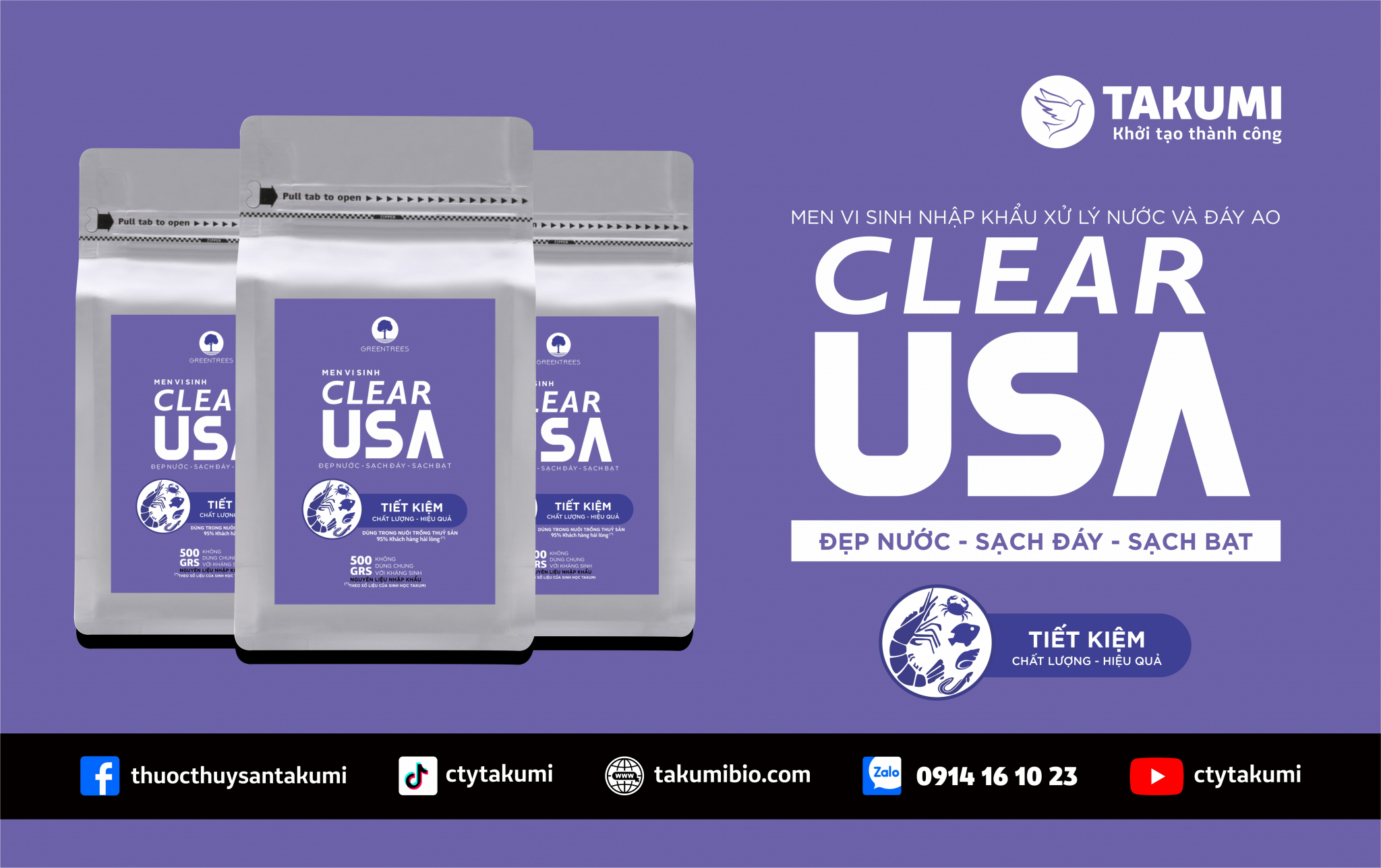 MEN VI SINH NHẬP KHẨU XỬ LÝ NƯỚC VÀ ĐÁY AO CLEAR USA